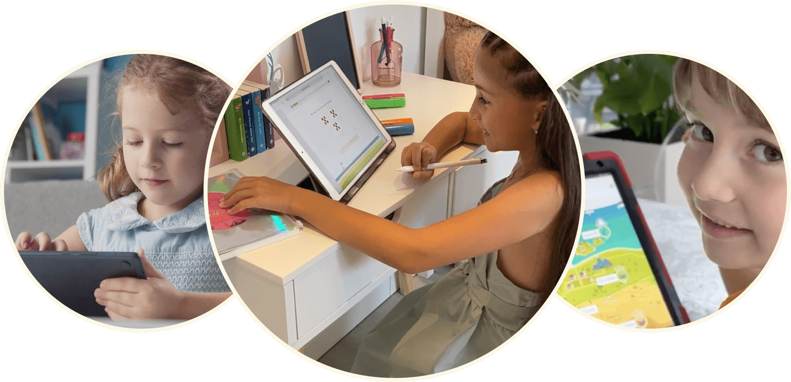 3 Kinder lernen am Tablet mit sofatutor